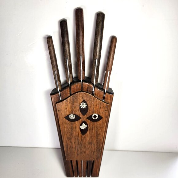 Wooden Wall Mounted Knife Holder with Knives Mid Century Imperial Vintage 60s - Picture 2 of 11